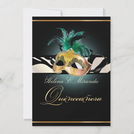 PixDezines Quincenera/ティール(緑がかった色)Zebra/DIYカラー!! 招待状 (正面)