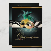 PixDezines Quincenera/ティール(緑がかった色)Zebra/DIYカラー!! 招待状 (正面/裏面)