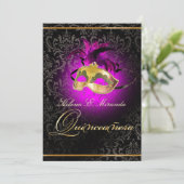 PixDezines Quincenera/Magenta/DIYカラー！!/Damask 招待状 (スタンド正面)