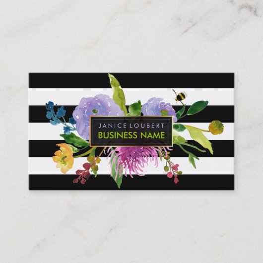 PixDezines ranunculus/weatercolor/フローラ/ストライプ 名刺 (正面)
