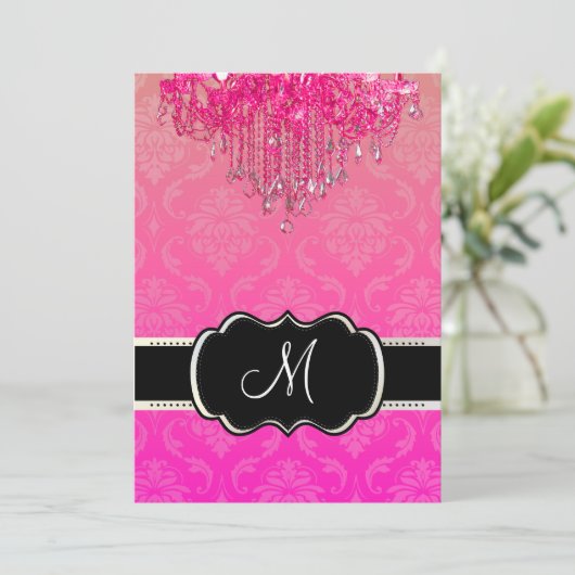 PixDezines Raspberry Chandelier+Vendome Damask/5x7 招待状 (スタンド正面)