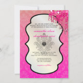 PixDezines Raspberry Chandelier+Vendome Damask/5x7 招待状 (裏面)