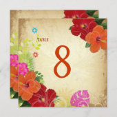 PixDezines red+orange hibiscus+monsteraテーブルカード 招待状 (正面/裏面)