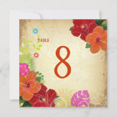 PixDezines red+orange hibiscus+monsteraテーブルカード 招待状 (裏面)