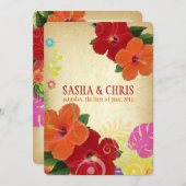 PixDezines red+orange hibiscus+monstera 招待状 (正面/裏面)