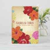 PixDezines red+orange hibiscus+monstera 招待状 (スタンド正面)