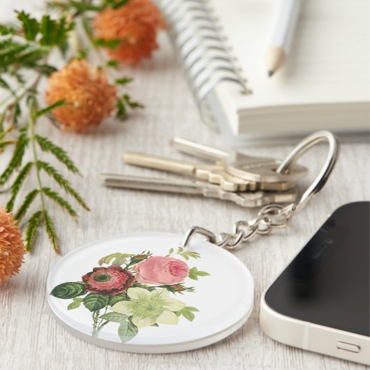 PixDezines redoutte clementine, anemone キーホルダー (正面右)
