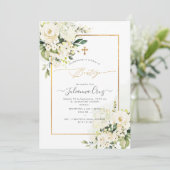 PixDezines Rosas Crema y Hortensias Bautizo 招待状 (スタンド正面)