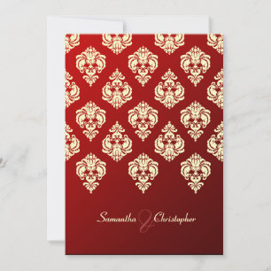 PixDezines Rossellini Damask、アイボリー+ Red Velvet 招待状