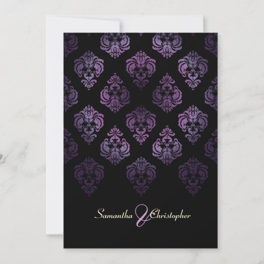 PixDezines Rossellini Damask、Lavender/Black 招待状 (正面)