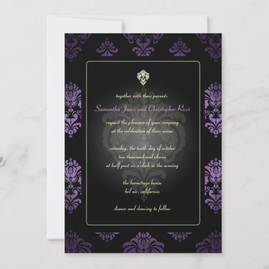 PixDezines Rossellini Damask、Lavender/Black 招待状 (裏面)