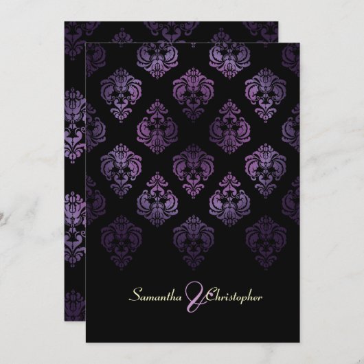 PixDezines Rossellini Damask、Lavender/Black 招待状 (正面/裏面)