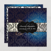 PixDezines Rossi Damask、ミッドナイトブルー 招待状 (正面/裏面)