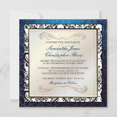 PixDezines Rossi Damask、ミッドナイトブルー 招待状 (裏面)