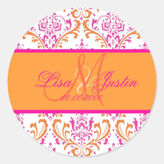 PixDezines Rossi Damask、モノグラムスタンプ ラウンドシール (正面)