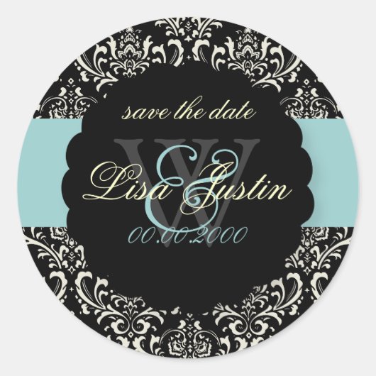 PixDezines Rossi Damask/Black+Blue ラウンドシール (正面)