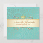 PixDezines Rossi Damask/DIY背景色、アクア 招待状 (正面)