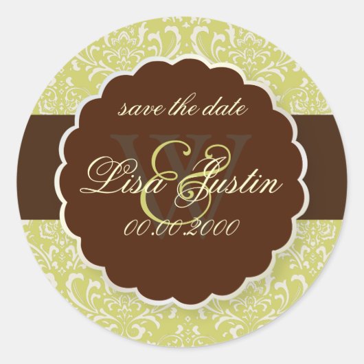 PixDezines Rossi Damask/Endive Green ラウンドシール (正面)