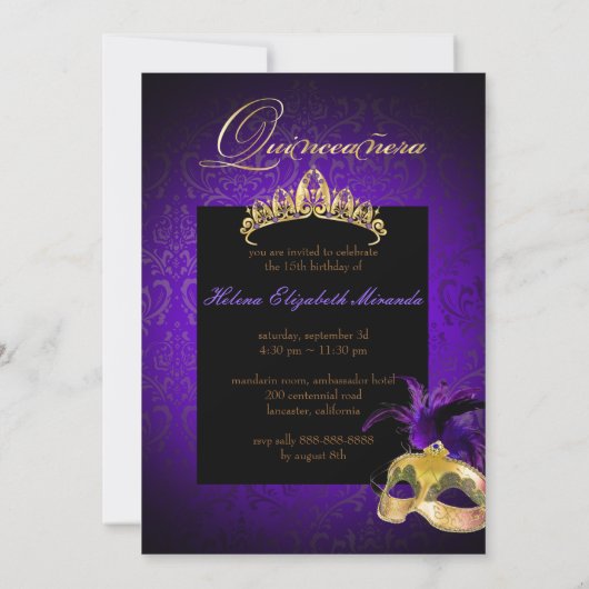 PixDezines Rossi Damask/Masquerade/DIY/Purple 招待状 (裏面)