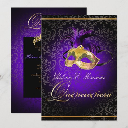 PixDezines Rossi Damask/Masquerade/DIY/Purple 招待状 (正面/裏面)