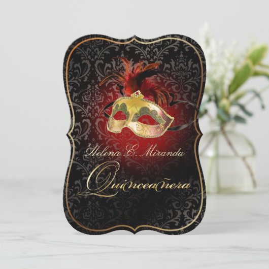 PixDezines Rossi Damask/Masquerade/DIY/Ruby 招待状 (スタンド正面)