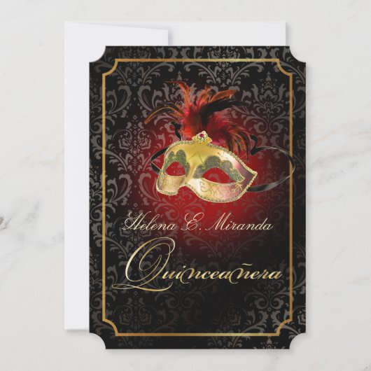 PixDezines Rossi Damask/Masquerade/DIY/Ruby 招待状 (正面)