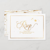 PixDezines RSVPまばゆいフェイク金ゴールド大理石紙吹雪 出欠カード (正面/裏面)