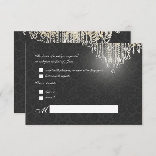 PixDezines rsvpクリスタル·シャンデリア+Desireダマスク 出欠カード (正面/裏面)
