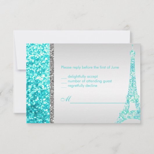 PixDezines rsvpグリッターエッフェル/sweet sixteen 出欠カード (裏面)