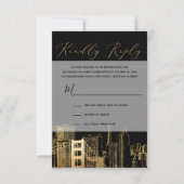 PixDezines RSVPサンフランシスコSkyline/フェイク金ゴールド 出欠カード (裏面)