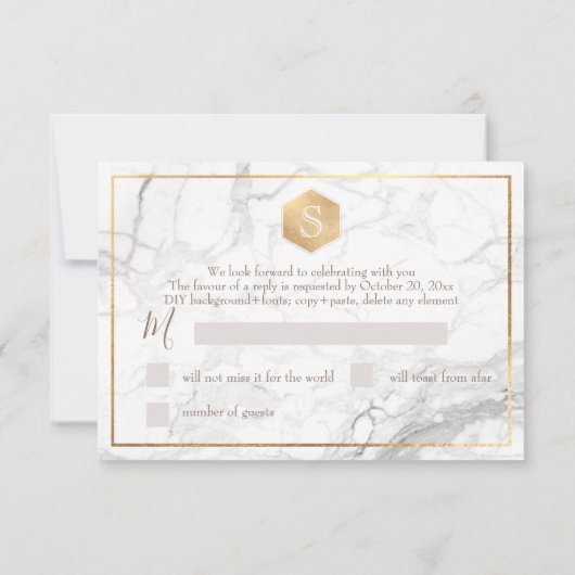 PixDezines RSVPスイートハニカムフェイク金ゴールド 出欠カード (裏面)