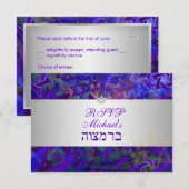 PixDezines rsvpスターモダン/バー（ユダヤ教の）バル・ミツバー/バイオレット 出欠カード (正面/裏面)