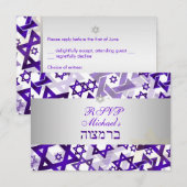 PixDezines rsvpスターモダン/バー（ユダヤ教の）バル・ミツバー/バイオレット 出欠カード (正面/裏面)