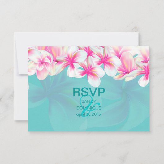 PixDezines rsvpトロピカル/ピンクメリア 出欠カード (正面)