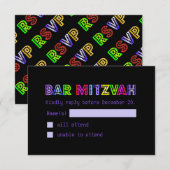PixDezines RSVPネオンサインバー（ユダヤ教の）バル・ミツバー 出欠カード (正面/裏面)
