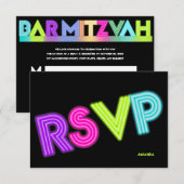 PixDezines RSVPネオンライトバー（ユダヤ教の）バル・ミツバー✡ 出欠カード (正面/裏面)