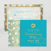 PixDezines rsvpバーグランジ（ユダヤ教の）バル・ミツバー/青/金ゴールド 出欠カード (正面/裏面)