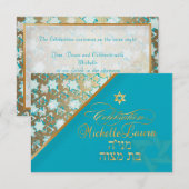 PixDezines rsvpバーグランジ(ユダヤ教の)バル・ミツバー/青/金ゴールド 出欠カード (正面/裏面)