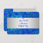 PixDezines rsvpバー(ユダヤ教の)バル・ミツバー/青/銀 出欠カード (正面/裏面)