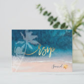 PixDezines RSVPビーチパームツリーズバー(ユダヤ教の)バル・ミツバー 出欠カード (スタンド正面)