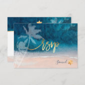 PixDezines RSVPビーチパームツリーズバー(ユダヤ教の)バル・ミツバー 出欠カード (正面/裏面)