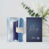 PixDezines RSVPブルースウォーター色バー(ユダヤ教の)バル・ミツバー✡ 出欠カード (スタンド正面)