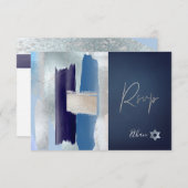 PixDezines RSVPブルースウォーター色バー(ユダヤ教の)バル・ミツバー✡ 出欠カード (正面/裏面)