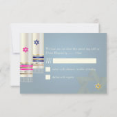 PixDezines RSVPブルー/ピンクタリット/B'nai（ユダヤ教の）バル・ミツバー 出欠カード (裏面)