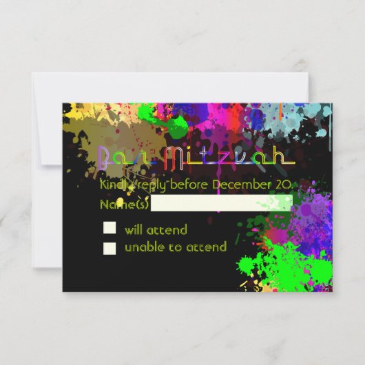 PixDezines rsvpボー絵を描ル/ネオンライト/（ユダヤ教の）バル・ミツバー 出欠カード (正面)