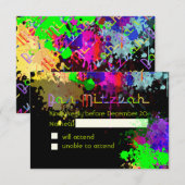 PixDezines rsvpボー絵を描ル/ネオンライト/（ユダヤ教の）バル・ミツバー 出欠カード (正面/裏面)