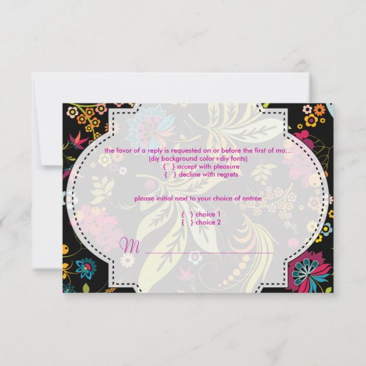 PixDezines rsvpレトロフローラ/DIY背景色 出欠カード (裏面)