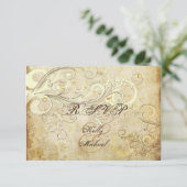 PixDezines RSVPヴィンテージクリームSWIRL/LUXEきらめく 出欠カード (スタンド正面)