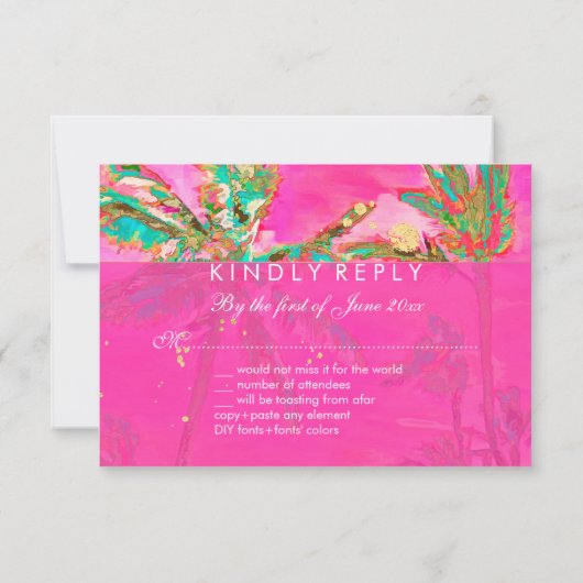 PixDezines RSVPヴィンテージハワイアンビーチ/ピンク 出欠カード (裏面)