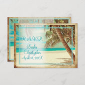 PixDezines rsvpヴィンテージビーチ、熱帯天国 出欠カード (正面/裏面)